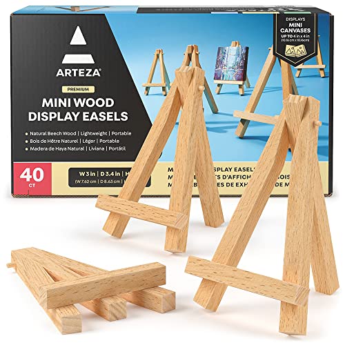 Arteza Mini-Staffelei, 12.7cm Holz-Display,40 Stück Großpackung, Tischständer aus Buchenholz, zum Anzeigen kleiner Leinwände, Visitenkarten, Fotos Arteza Mini-Staffelei, 12.7cm Holz-Display,40 Stück Großpackung, Tischständer aus Buchenholz, zum Anzeigen kleiner Leinwände, Visitenkarten, Fotos von ARTEZA