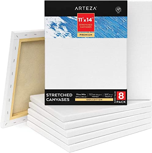 Arteza Premium Leinwand Keilrahmen, 28 x 35.6 cm, 8 bespannte Keilrahmen, 100% Baumwolle grundiert mit säurefreiem Titan-Acryl-Gesso, Leinwände für Acrylmalerei, Ölfarben & nasse Kunstmedien von ARTEZA