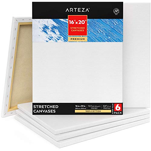 Arteza Premium Leinwand Keilrahmen, 40.6 x 50.8 cm, 6 bespannte Keilrahmen, 100% Baumwolle grundiert mit säurefreiem Titan-Acryl-Gesso, Leinwände für Acrylmalerei, Ölfarben & nasse Kunstmedien Arteza Premium Leinwand Keilrahmen, 40.6 x 50.8 cm, 6 bespannte Keilrahmen, 100% Baumwolle grundiert mit säurefreiem Titan-Acryl-Gesso, Leinwände für Acrylmalerei, Ölfarben & nasse Kunstmedien von ARTEZA