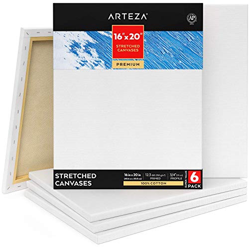 Arteza Premium Leinwand Keilrahmen, 40.6 x 50.8 cm, 6 bespannte Keilrahmen, 100% Baumwolle grundiert mit säurefreiem Titan-Acryl-Gesso, Leinwände für Acrylmalerei, Ölfarben & nasse Kunstmedien von ARTEZA