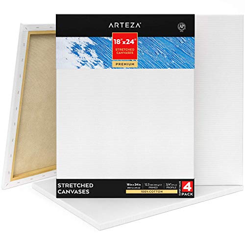 Arteza Premium Leinwand Keilrahmen, 45.7 x 61 cm, 4 bespannte Keilrahmen, 100% Baumwolle grundiert mit säurefreiem Titan-Acryl-Gesso, Leinwände für Acrylmalerei, Ölfarben & nasse Kunstmedien von ARTEZA
