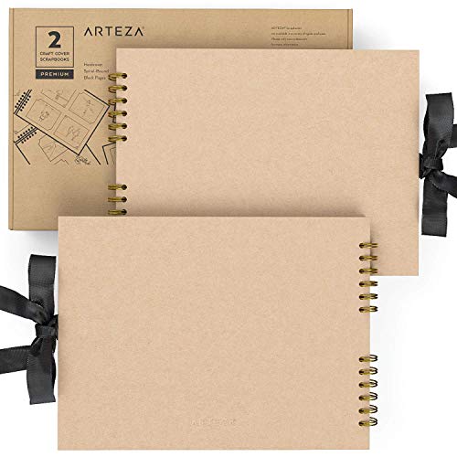 Arteza Scrapbook Album, 21.6 x 27.9cm Sammelalbum zum Selbstgestalten 2er Pack, Kraftpapier Hardcover, jeweils 40 schwarze Blätter 250 g/m2, Fotobuch mit Spiralbindung von ARTEZA
