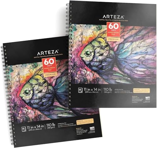 Arteza Zeichenblock 279 x 356mm, mixed media Sketchbook, spiralgebundener Skizzenblock mit 60 Blättern, 180gms säurefreies Papier, für nasse und trockene Medien von ARTEZA