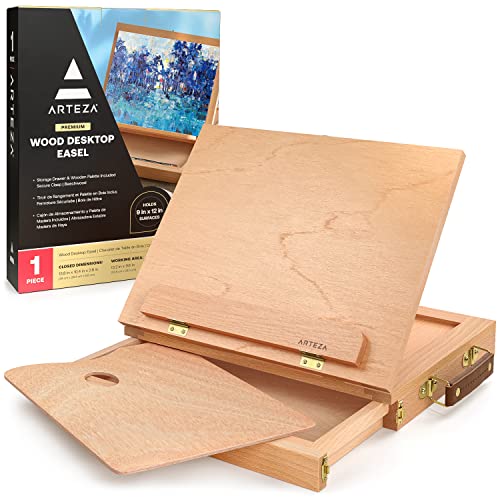 Arteza Tischstaffelei, Buchenholz-Staffelei mit Schublade und Palette, robuste tragbare Holzstaffelei, zum Skizzieren, Zeichnen und Malen mit einer Vielzahl von Medien Arteza Tischstaffelei, Buchenholz-Staffelei mit Schublade und Palette, robuste tragbare Holzstaffelei, zum Skizzieren, Zeichnen und Malen mit einer Vielzahl von Medien von ARTEZA