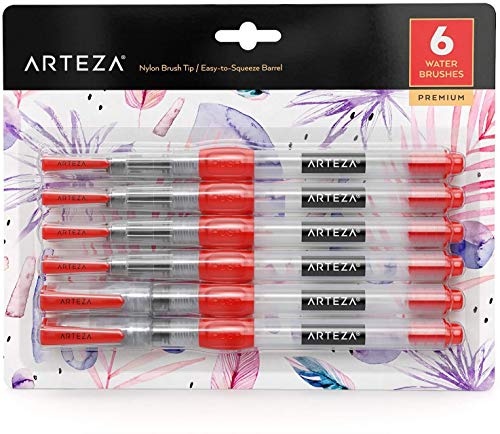 Arteza Wassertankpinsel, 6 Wasserpinsel mit verschiedenen Spitzen, Aquarell-Pinsel mit Wassertank für Aquarellmalerei Arteza Wassertankpinsel, 6 Wasserpinsel mit verschiedenen Spitzen, Aquarell-Pinsel mit Wassertank für Aquarellmalerei von ARTEZA