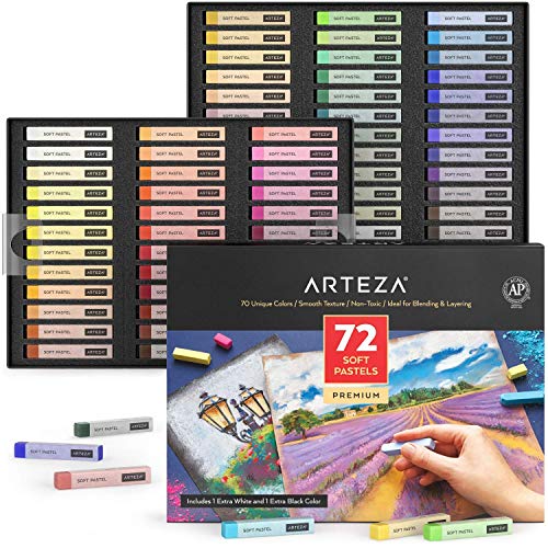 ARTEZA Weiche Pastellkreide, Set mit 72 Kunst-Pastellstäbchen für Kunst- und Handwerksprojekte, Zeichnen, Mischen, Schattieren, Kunstbedarf für alle Altersgruppen und künstlerische Erfahrungsstufen. von ARTEZA