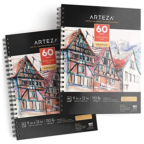 Arteza Zeichenblock 229x305mm, 60 Blätter Mixed Media Sketchbook, spiralgebundener Skizzenblock von ARTEZA