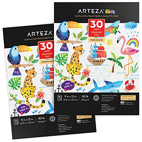 Arteza Malblock für Kinder, 2er Pack, 22.9 x 30.5 cm, je 30 große Blätter Malpapier, Zeichenblock zum Zeichnen mit Buntstiften, Wachsmalstiften & Markern von ARTEZA