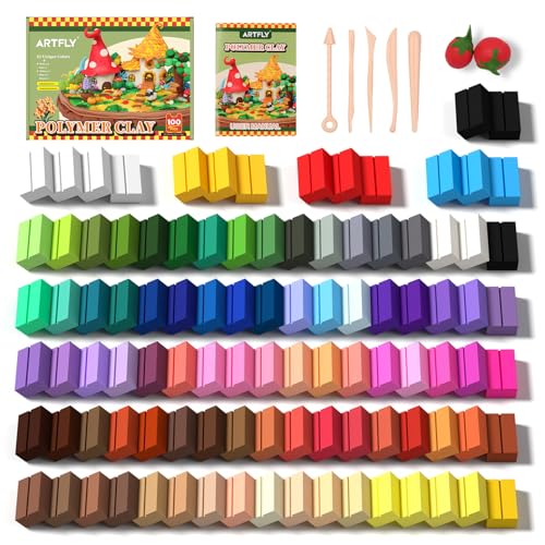 ARTFLY Polymer Clay Set, 100 Farben, Modelliermasse ofenhärtend, mit 82 einzigartige Farben und zusätzliche Grundfarben mit Bildhauerwerkzeugen und Schmuckzubehör, ideale für Kinderknete & Jugendliche von ARTFLY