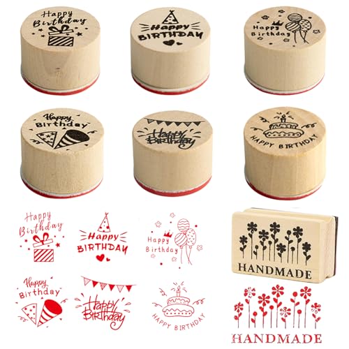 ARTGHJL Holzstempel Set, 7 Stück Happy Birthday Stempel Holz Rund Holzstempelset Handmade Stempel Klein Motivstempel, Vintage-Stempel für Scrapbooking, Karten, Kartenherstellung, Kunsthandwerk ARTGHJL Holzstempel Set, 7 Stück Happy Birthday Stempel Holz Rund Holzstempelset Handmade Stempel Klein Motivstempel, Vintage-Stempel für Scrapbooking, Karten, Kartenherstellung, Kunsthandwerk von ARTGHJL