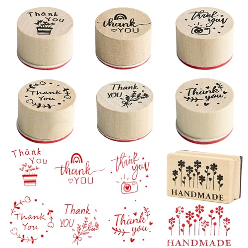 ARTGHJL Holzstempel Set, 7 Stück Thank You Stempel Holz Rund Holzstempelset Danke Handmade Stempel Klein Motivstempel, Vintage-Stempel für Scrapbooking, Karten, Kartenherstellung, Kunsthandwerk ARTGHJL Holzstempel Set, 7 Stück Thank You Stempel Holz Rund Holzstempelset Danke Handmade Stempel Klein Motivstempel, Vintage-Stempel für Scrapbooking, Karten, Kartenherstellung, Kunsthandwerk von ARTGHJL
