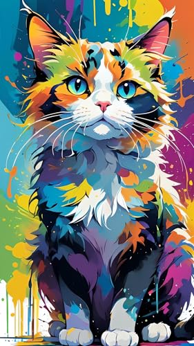 ARTGOTO Diamond Painting Eckige Steine Groß XXL Bilder Erwachsene,40x70cm Katze B,5D Diamant Painting Set Viereckige Quadratische Steine mit Zubehör Für Wohnzimmer Dekoration von ARTGOTO