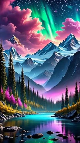 ARTGOTO Diamond Painting Eckige Steine Groß XXL Bilder Erwachsene,40x70cm Landschaft Aurora Polarlichter C,5D Diamant Painting Set Viereckige Quadratische Steine mit Zubehör Für Wohnzimmer Dekoration von ARTGOTO