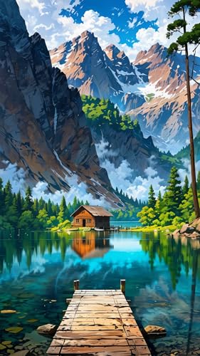 ARTGOTO Diamond Painting Eckige Steine Groß XXL Bilder Erwachsene,40x70cm Landschaft See im Wald A,5D Diamant Painting Set Viereckige Quadratische Steine mit Zubehör Für Wohnzimmer Dekoration von ARTGOTO