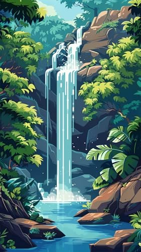 ARTGOTO Diamond Painting Eckige Steine Groß XXL Bilder Erwachsene,40x70cm Landschaft Wasserfall A,5D Diamant Painting Set Viereckige Quadratische Steine mit Zubehör Für Wohnzimmer Dekoration von ARTGOTO