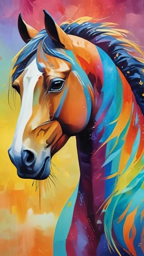 ARTGOTO Diamond Painting Eckige Steine Groß XXL Bilder Erwachsene,40x70cm Pferd A,5D Diamant Painting Set Viereckige Quadratische Steine mit Zubehör Für Wohnzimmer Dekoration von ARTGOTO