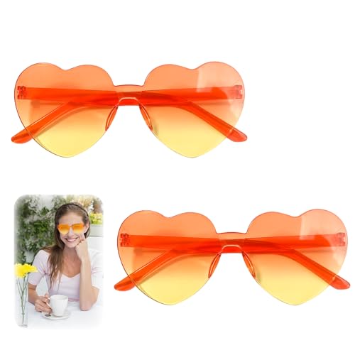 ARTGUTS 2 Paar Hippie Brille Damen, Herz Brille Orange-Gelb, Randlos, Lustige Kostüm Accessoires für Frauen & Mädchen, für Karneval, Fasching, JGA, Sommerfest & 60er 70er Jahre Hippie Party ARTGUTS 2 Paar Hippie Brille Damen, Herz Brille Orange-Gelb, Randlos, Lustige Kostüm Accessoires für Frauen & Mädchen, für Karneval, Fasching, JGA, Sommerfest & 60er 70er Jahre Hippie Party von ARTGUTS
