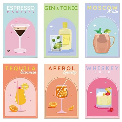 ARTGUTS 6 Stück Malen Nach Zahlen Erwachsene, Cocktailgläser Digitales Ölgemälde Set, Malen Nach Zahlen Cocktailgläser mit Acrylfarbe und Pinseln, für Home Decor, Ohne Rahmen (20 x 30cm) von ARTGUTS