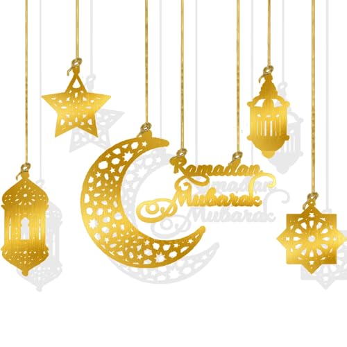ARTGUTS 6 Stück Ramadan Kareem Dekoration,Anhänger Ornament,Acryl Eid Mubarak Ornamente,Windlicht Mond Sternform für Eid Mubarak Dekorationen,Party und Islamische Feste,Wand- Fenster-Bäume-Dekoration von ARTGUTS