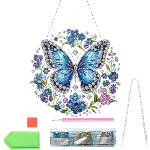ARTGUTS Diamond Painting Anhänger,Diamond Painting Türkranz,Brillante 5D Diamond painting Fensterbilder mit Kette,für Fenster Wand und Eingang Decor (Schmetterling) von ARTGUTS