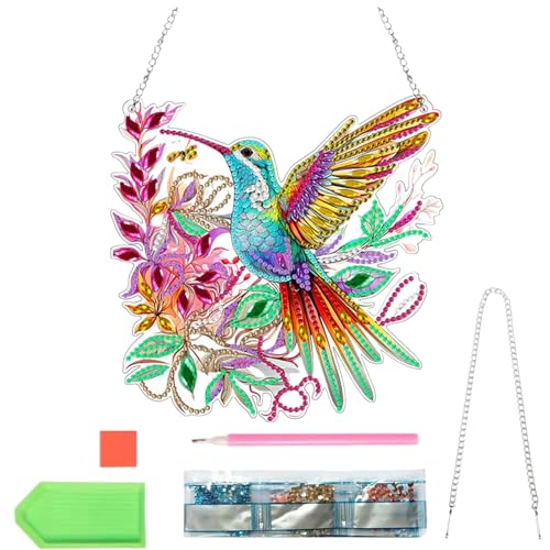 ARTGUTS Diamond Painting Anhänger,Diamond Painting Türkranz,Brillante 5D Diamond painting Fensterbilder mit Kette,für Fenster Wand und Eingang Decor (Vogel) von ARTGUTS