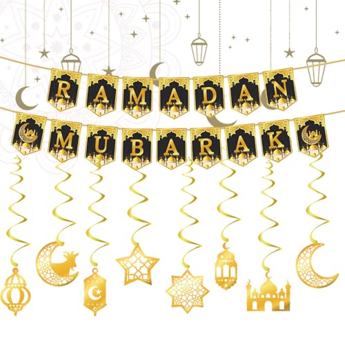 ARTGUTS Ramadan Deko Set,Ramadan Mubarak Banner Ramadan Girlande Mond Gold Stern Ramadan Dekorationen, EID Mubarak Party Dekoration,Ideal für EID Mubarak Deko von Weihnachtsfeiern zu Hause ARTGUTS Ramadan Deko Set,Ramadan Mubarak Banner Ramadan Girlande Mond Gold Stern Ramadan Dekorationen, EID Mubarak Party Dekoration,Ideal für EID Mubarak Deko von Weihnachtsfeiern zu Hause von ARTGUTS
