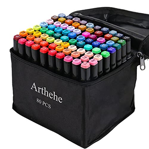 ARTHEHE 80 Farben Marker Set Alkohol Marker Set für Erwachsene Marker Stifte Set für Manga/Design/Schule mit Lagerbasis von ARTHEHE