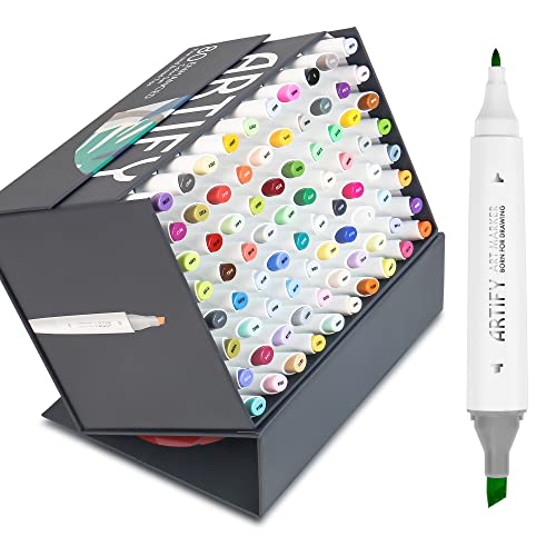 ARTIFY 80 Enhanced Colours Art Marker, Fine & Broad Dual Tips Professionelle Künstlermarker im Etui, Drawing Marker Set mit Tragetasche, Geschenkverpackung von ARTIFY art supplies