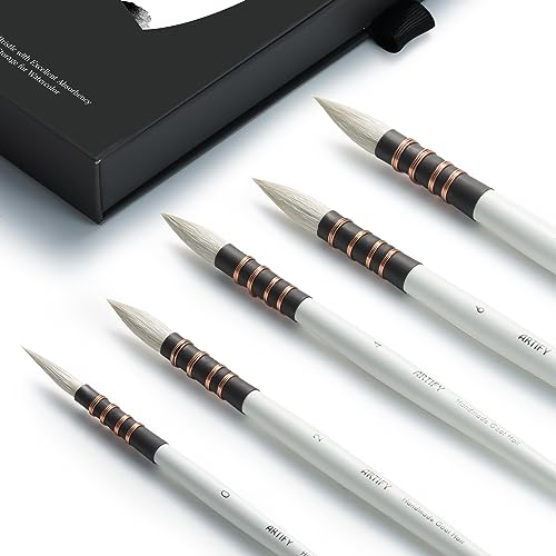 Artify Aquarell-Pinsel-Set mit runden feinen Spitzen, ideal für Aquarell- und Gouache-Malerei, Größen #0, #2, #4, #6, #8, 5 Stück von ARTIFY art supplies