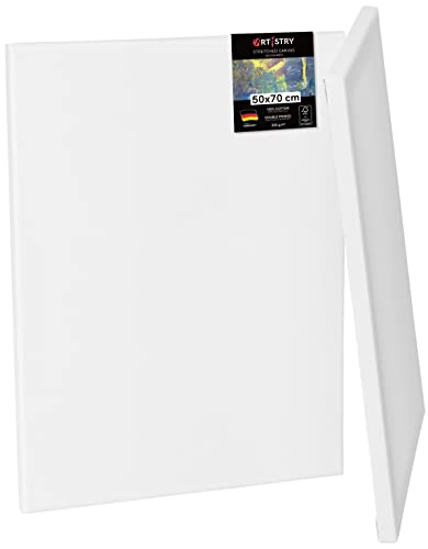 ARTISTRY Keilrahmen 2er Set Leinwand-Set – MADE IN GERMANY – FSC Holz Leinwand Keilrahmenset 100% Baumwolle Leinwand 2-fach weiß vorgrundiert – Leinwände zum Bemalen 280 g/m² (50x70 cm) von ARTISTRY