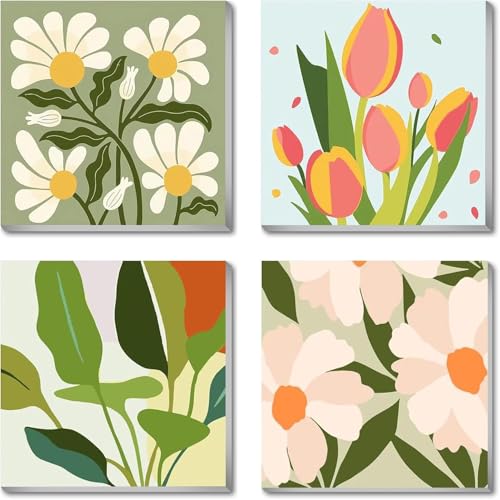 ARTOWN 4 Stück Malen Nach Zahlen Erwachsene DIY Paint by Numbers Handgemalt Ölgemälde Kits mit Pinseln und Acrylfarben Leinwand für Kinder Anfänger Ohne Rahmen Grüne Pflanzen 20x20cm von ARTOWN