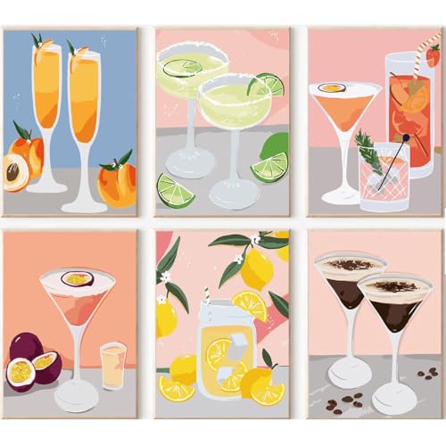 ARTOWN 6 Stück Malen Nach Zahlen Erwachsene DIY Paint by Numbers Handgemalt Ölgemälde Kits mit Pinseln und Acrylfarben Leinwand für Kinder Anfänger Ohne Rahmen Cocktail B 20x30cm von ARTOWN