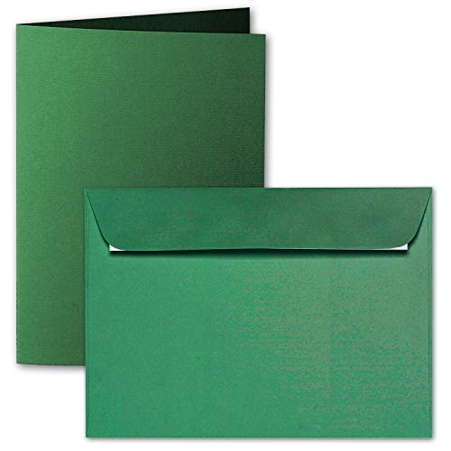 ARTOZ 15x DIN A5 Faltkarten-Set mit Umschlägen - Tannengrün (Grün) - 148 x 210 mm - gerippte Bastelkarten blanko mit Brief-Umschlägen - 220 g/m² von ARTOZ