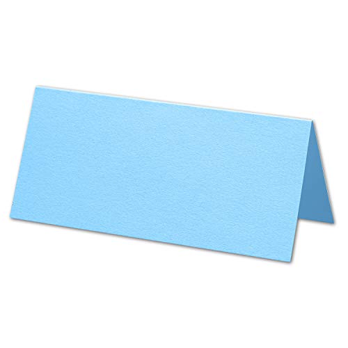 ARTOZ 50x Tischkarten - Azur (Blau) - 45 x 100 mm blanko Platz-Kärtchen - Faltkarten für festliche Tafel - Tischdekoration - 220 g/m² gerippt von ARTOZ