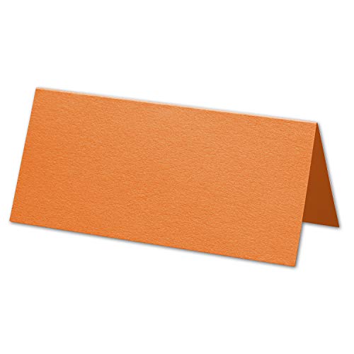 ARTOZ 75x Tischkarten - Orange (Orange) - 45 x 100 mm blanko Platz-Kärtchen - Faltkarten für festliche Tafel - Tischdekoration - 220 g/m² gerippt von ARTOZ