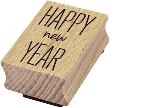 Artoz Stempel – Holzstempel – „Happy New Year“ – 50 x 35 mm – Motivstempel zum Kartenbasteln für Weihnachten, Einladungen, Grüße von ARTOZ