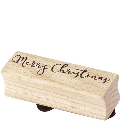 Artoz Stempel – Holzstempel – „Merry Christmas“ – 60 x 20 mm – Motivstempel zum Kartenbasteln für Weihnachten, Einladungen, Grüße von ARTOZ