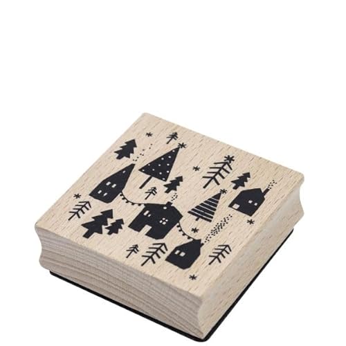 Artoz Stempel – Holzstempel – „Winterdorf“ – 60 x 60 mm – Motivstempel zum Kartenbasteln für Weihnachten, Einladungen, Grüße von ARTOZ