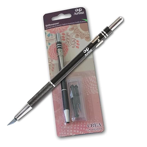 Artoz Stiftmesser, schwarz - Bastelmesser mit 3 Ersatzklingen im Kugelschreiber Format - ideal für Papierbasteln und Modellbau von ARTOZ