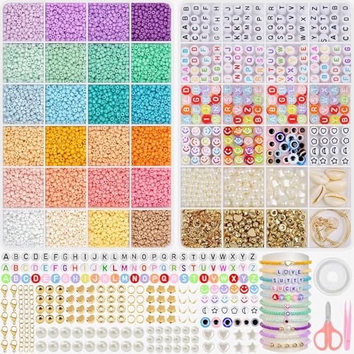 ARTREE 3mm Perlen für Armbänder 24 Farben Perlen zum Auffädeln Perlen Set mit Buchstabenperlen, Armband Selber Machen Perlenset für DIY Halsketten Handwerk Armbänder Schmuck (3mm-24 Farben-2) von ARTREE