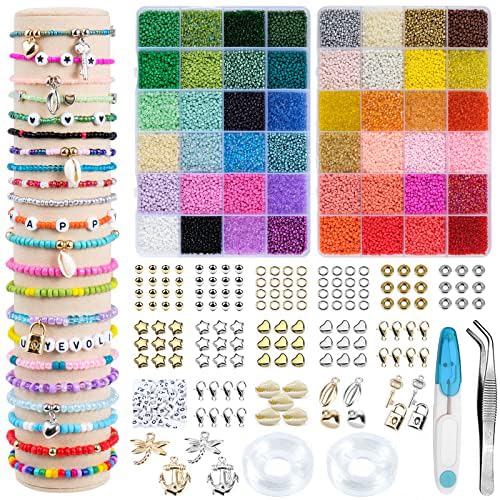 ARTREE 40000 Stück Farben Bunte Perlen,2mm Bunte Glasperln Set,mit 300 Perlen Buchstaben,Perlen zum Auffädeln für Schmuckperlen Armbänder Schmuckherstellung… von ARTREE
