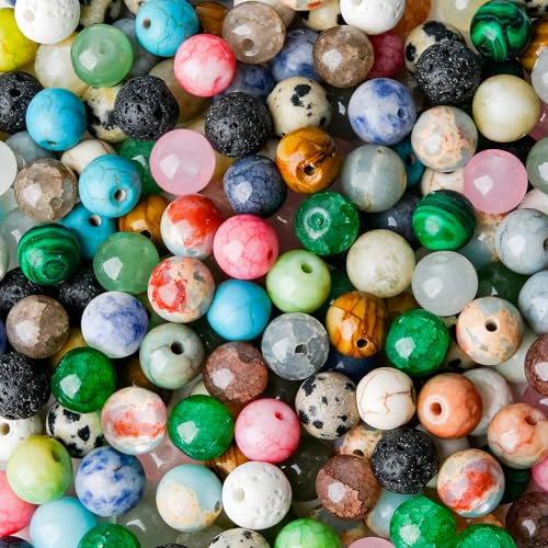 ARTREE 50 Stück 8mm Perlen für Armbänder Mehrfarbig Perlen zum Auffädeln mit Loch, Lose Synthetische Edelstein Perlen zum Basteln Glasperlen Erwachsene für Armbänder Halsketten Schmuck Machen von ARTREE