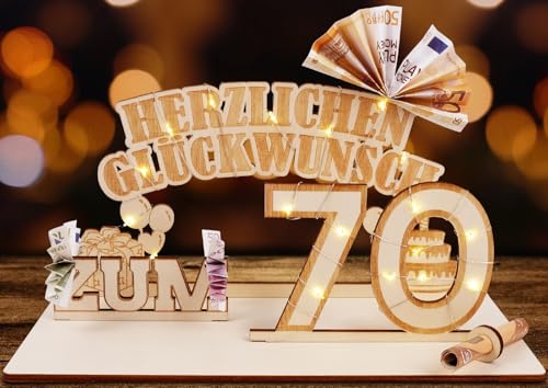 ARTREE Geldgeschenke Geburtstag Holz 70 Geburtstagszahlen Holz Schild Gästebuch Geburtstag Jubiläum 70 Geburtstag Dekoration als Personalisierbares Geschenk, Geschenke zum 70 Geburtstag Mann Frau von ARTREE