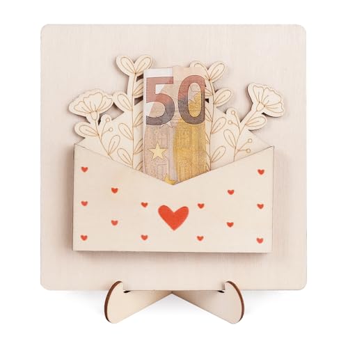 ARTREE Geldgeschenke Geburtstag aus Holz, DIY Geldgeschenke Verpackung mit Ständer, Geburtstagskarte Geldgeschenk Kreativ Briefumschlag Geldgeschenk für Geburtstag Valentinstag Brautpaar Muttertag von ARTREE