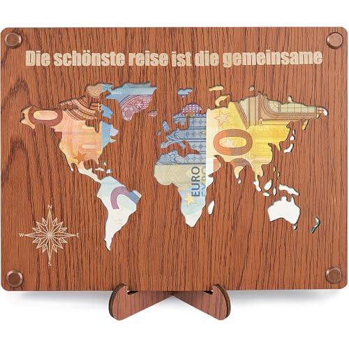 ARTREE Geldgeschenke Holz, Geldgeschenk Hochzeit Weltkarte, Personalisierte Hochzeitsgeschenk Verpackung für Brautpaar, Hochzeits, Flitterwochen, Paargeschenk Holz Hochzeitskarte (Weltkarte) von ARTREE
