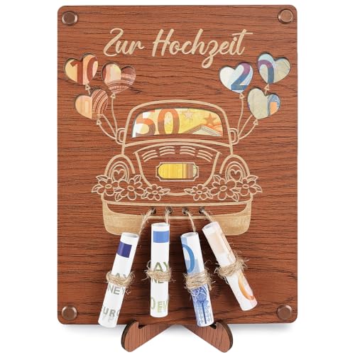 ARTREE Geldgeschenke Holz, Geldgeschenk Hochzeit für Brautpaar, Kreative Hochzeitsgeschenk Verpackung für Brautpaar, Hochzeits, Flitterwochen, Paargeschenk Holz Hochzeitskarte (Hochzeitsfahrzeug) von ARTREE