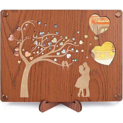 ARTREE Geldgeschenke Holz, Geldgeschenk Hochzeit für Brautpaar, Kreative Hochzeitsgeschenk Verpackung für Brautpaar, Hochzeits, Flitterwochen, Paargeschenk Holz Hochzeitskarte (Liebesbaum) von ARTREE