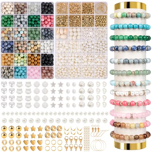 ARTREE Natürliche 8mm Perlen Für Armbänder,Edelstein Perlen Set Perlen Armbänder Selber Machen, Glasperlen Set mit Zubehör für Armband Halskette Schmuckherstellung von ARTREE