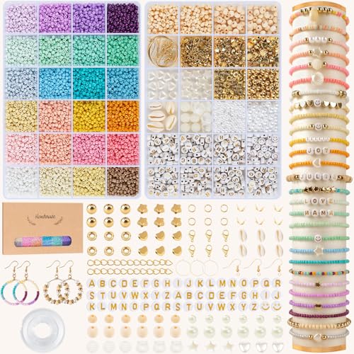 ARTREE Perlen für Armbänder, 3 mm Perlen, kleines DIY-Perlen-Set, geeignet für Weihnachten, Perlens auffädeln, geeignet für Armbänder, Halsketten und Ringe (3mm - Einfarbig - Buchstaben) von ARTREE