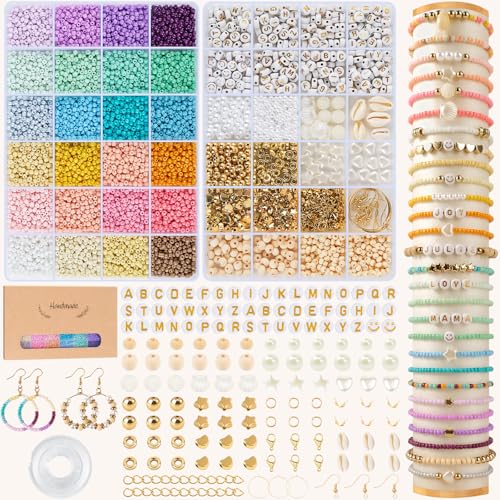ARTREE Perlen für Armbänder 3mm Perlen zum Auffädeln 24 Farben Perlen Set mit Buchstabenperlen, Armband Selber Machen Perlenset für Armbänder Schmuck Herstellung DIY Halsketten Handwerk ARTREE Perlen für Armbänder 3mm Perlen zum Auffädeln 24 Farben Perlen Set mit Buchstabenperlen, Armband Selber Machen Perlenset für Armbänder Schmuck Herstellung DIY Halsketten Handwerk von ARTREE